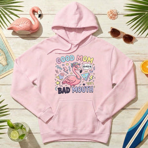 Sarcastic Flamingo "Good Mom Bad Mouth" T-Shirt - Funny Mom Life Humor Graphic Tee - FlamingoAholic