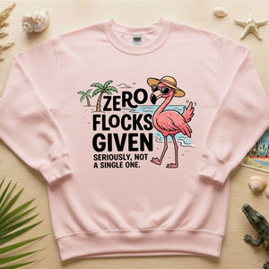 Sarcastic Flamingo Graphic T-Shirt - Zero Flocks Given Sassy Vacation Tee - FlamingoAholic