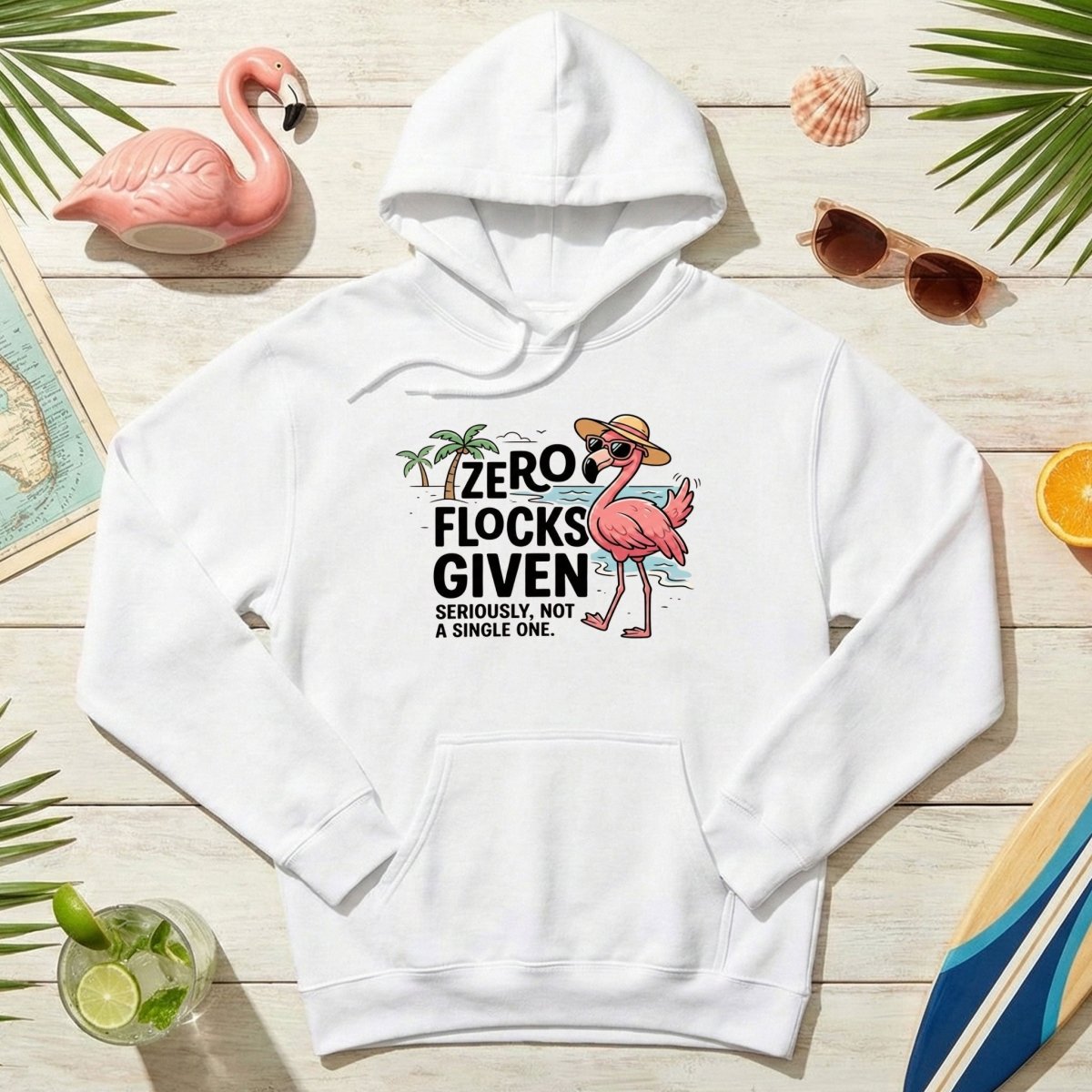 Sarcastic Flamingo Graphic T-Shirt - Zero Flocks Given Sassy Vacation Tee - FlamingoAholic