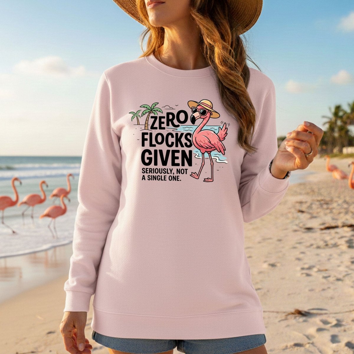 Sarcastic Flamingo Graphic T-Shirt - Zero Flocks Given Sassy Vacation Tee - FlamingoAholic