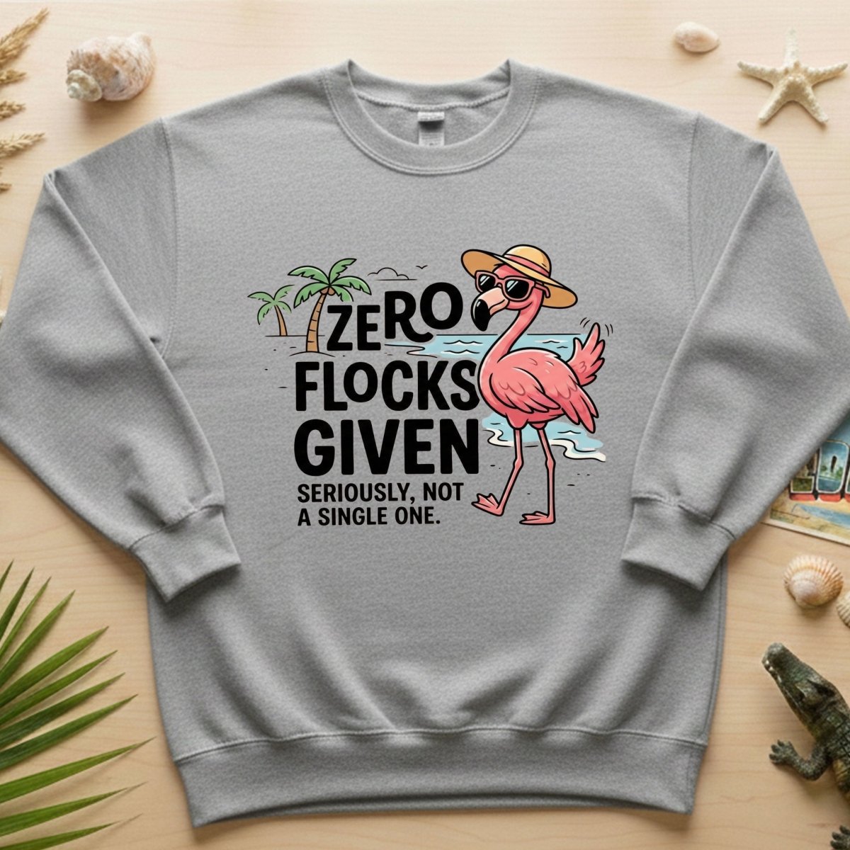 Sarcastic Flamingo Graphic T-Shirt - Zero Flocks Given Sassy Vacation Tee - FlamingoAholic