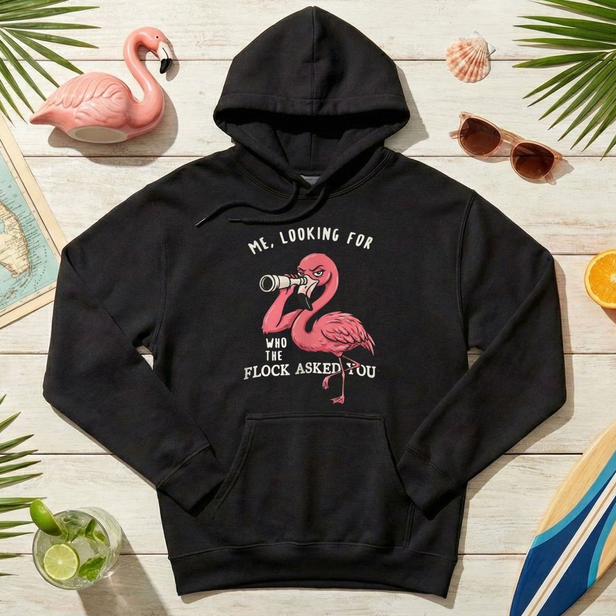 Sarcastic Flamingo Looking For Who The Flock Asked You T-Shirt - Sassy Humor Graphic Tee - FlamingoAholic