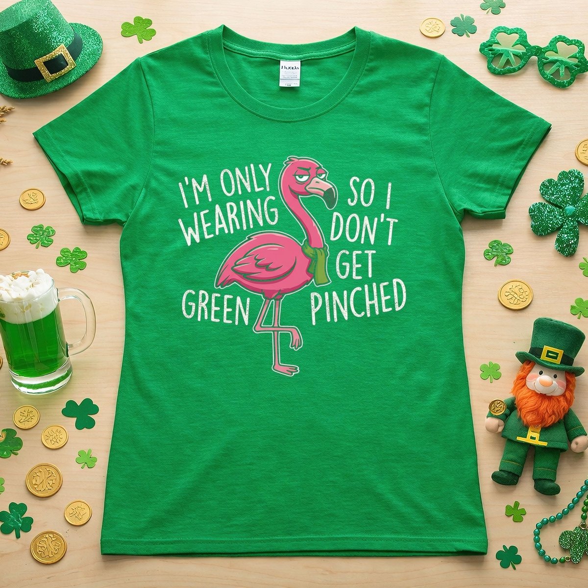Sarcastic Flamingo St. Patrick's Day T-Shirt - 'I'm Only Wearing Green' Funny Tee - FlamingoAholic