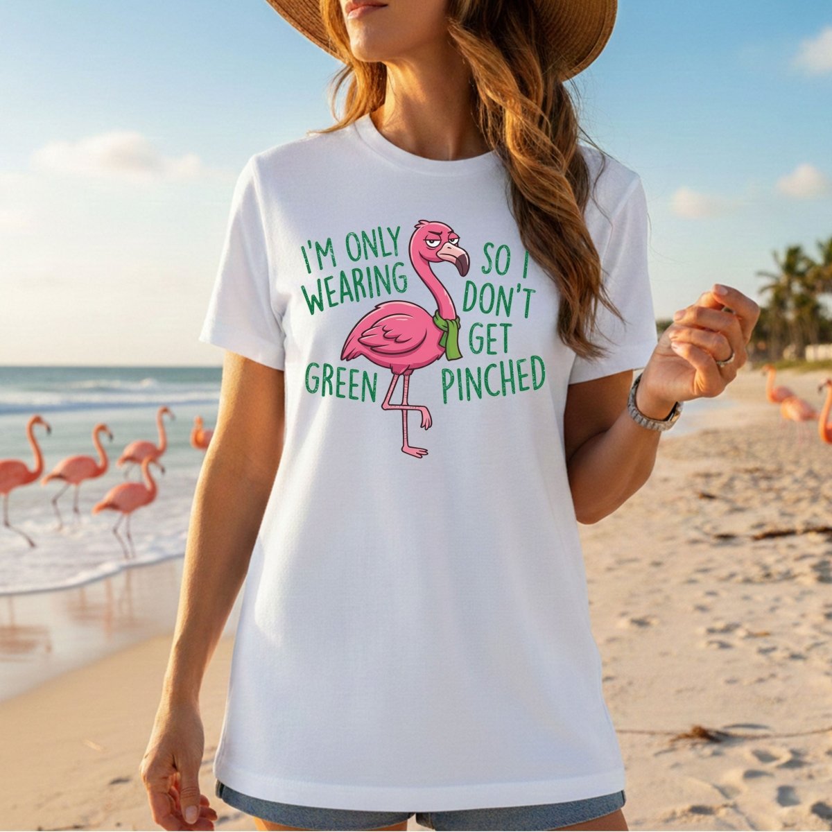 Sarcastic Flamingo St. Patrick's Day T-Shirt - 'I'm Only Wearing Green' Funny Tee - FlamingoAholic
