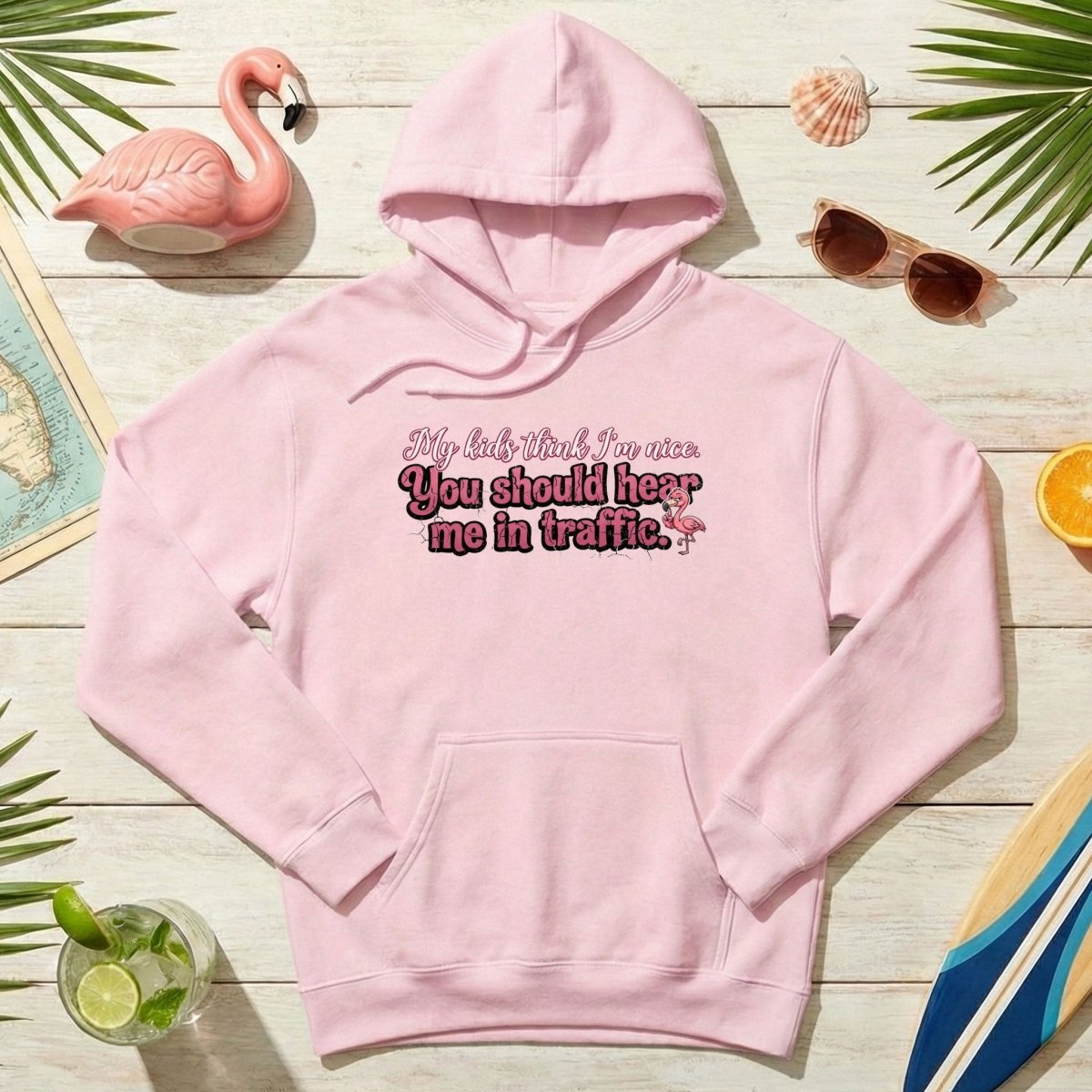 Sarcastic Flamingo Traffic Humor T-Shirt - "My Kids Think I'm Nice" Funny Mom Life Driving Gift - FlamingoAholic