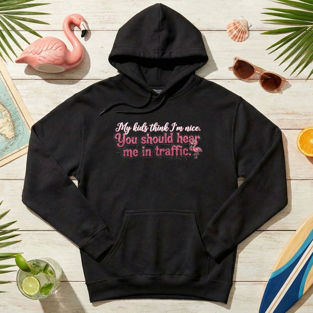 Sarcastic Flamingo Traffic Humor T-Shirt - "My Kids Think I'm Nice" Funny Mom Life Driving Gift - FlamingoAholic