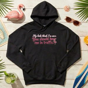Sarcastic Flamingo Traffic Humor T-Shirt - "My Kids Think I'm Nice" Funny Mom Life Driving Gift - FlamingoAholic