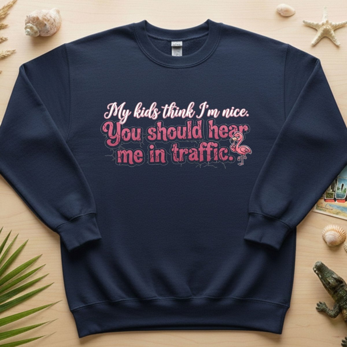 Sarcastic Flamingo Traffic Humor T-Shirt - "My Kids Think I'm Nice" Funny Mom Life Driving Gift - FlamingoAholic