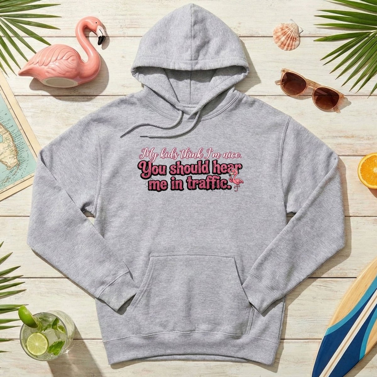 Sarcastic Flamingo Traffic Humor T-Shirt - "My Kids Think I'm Nice" Funny Mom Life Driving Gift - FlamingoAholic