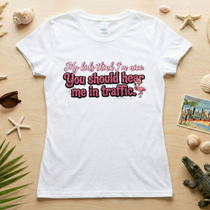 Sarcastic Flamingo Traffic Humor T-Shirt - "My Kids Think I'm Nice" Funny Mom Life Driving Gift - FlamingoAholic