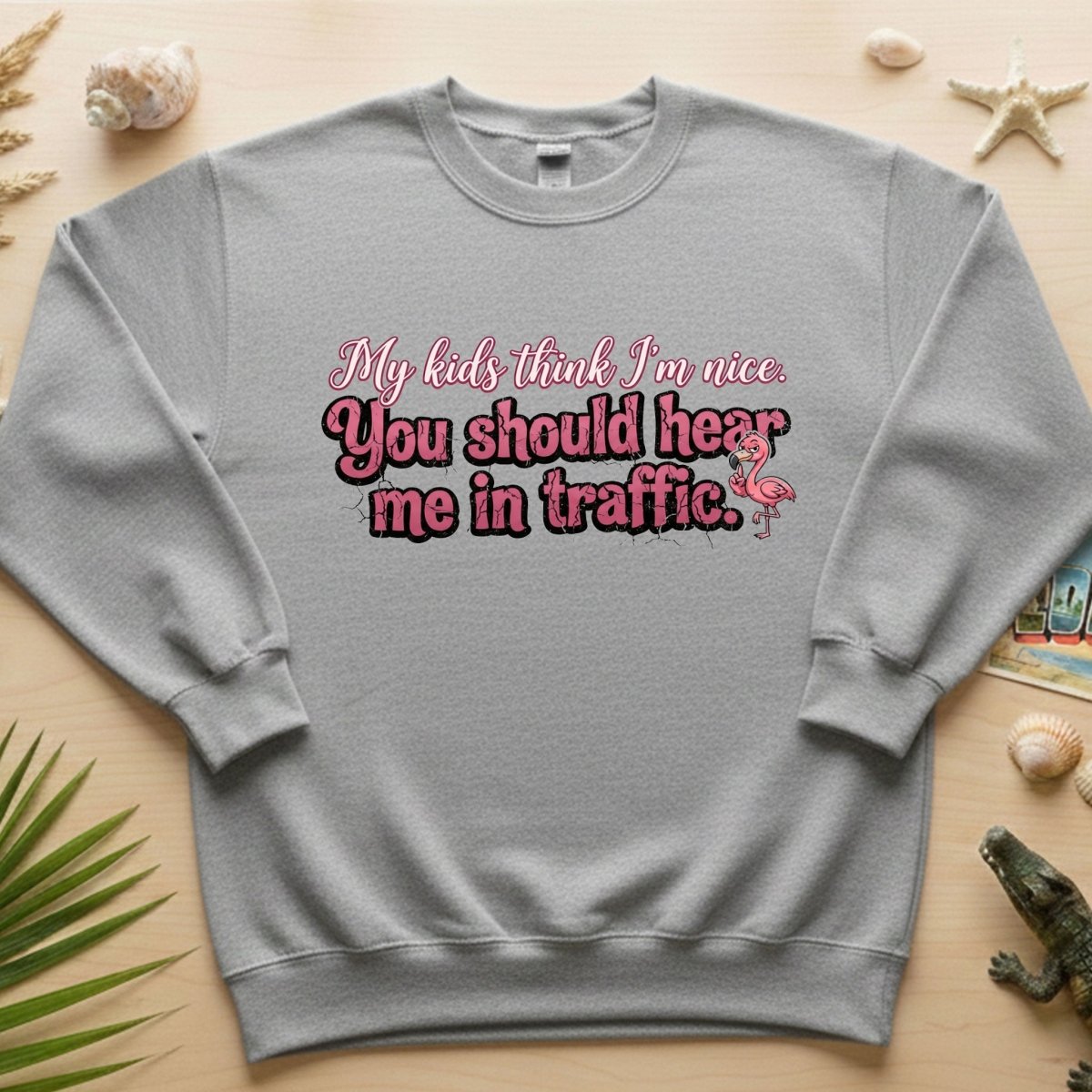 Sarcastic Flamingo Traffic Humor T-Shirt - "My Kids Think I'm Nice" Funny Mom Life Driving Gift - FlamingoAholic