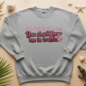 Sarcastic Flamingo Traffic Humor T-Shirt - "My Kids Think I'm Nice" Funny Mom Life Driving Gift - FlamingoAholic