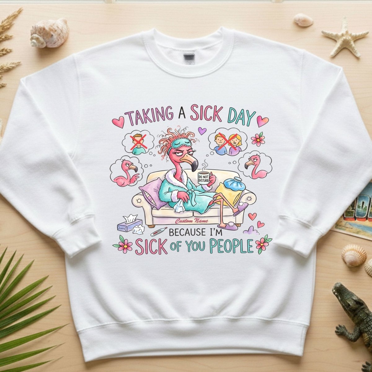 Sarcastic Grumpy Flamingo 'Sick of You People' T-Shirt - Personalized Funny Burnout Humor Tee - FlamingoAholic