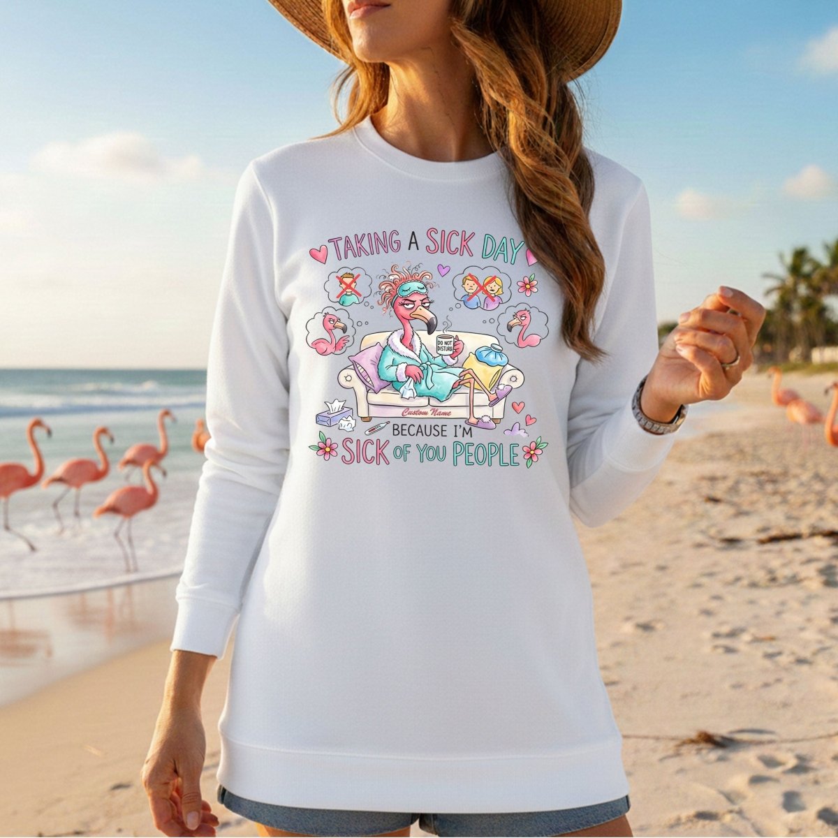 Sarcastic Grumpy Flamingo 'Sick of You People' T-Shirt - Personalized Funny Burnout Humor Tee - FlamingoAholic