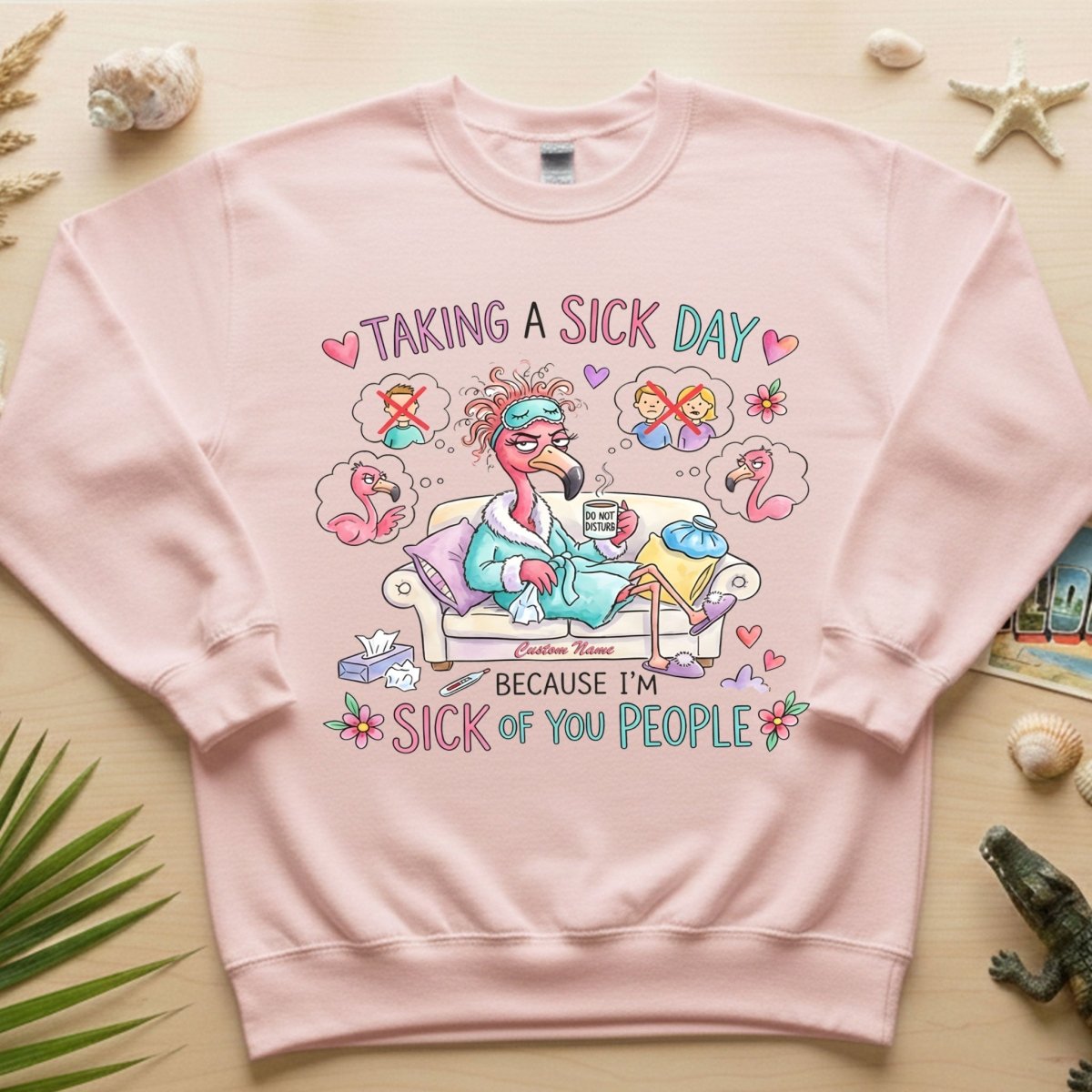 Sarcastic Grumpy Flamingo 'Sick of You People' T-Shirt - Personalized Funny Burnout Humor Tee - FlamingoAholic
