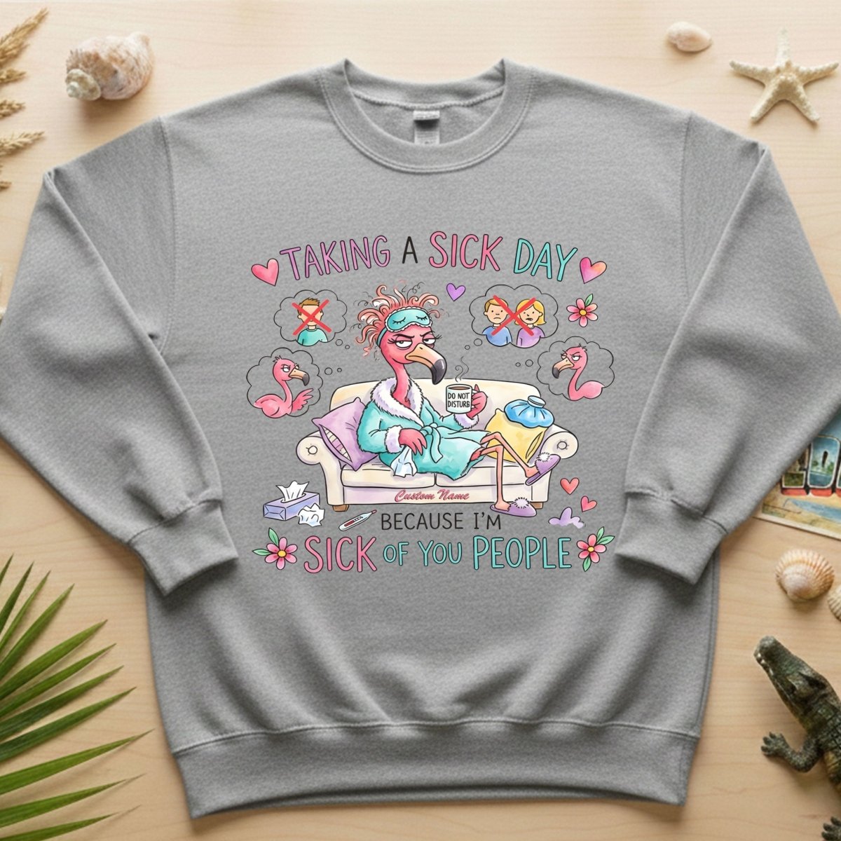 Sarcastic Grumpy Flamingo 'Sick of You People' T-Shirt - Personalized Funny Burnout Humor Tee - FlamingoAholic