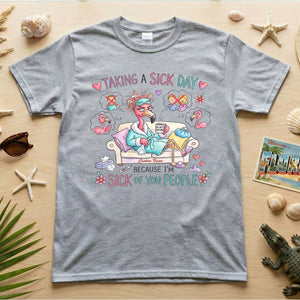 Sarcastic Grumpy Flamingo 'Sick of You People' T-Shirt - Personalized Funny Burnout Humor Tee - FlamingoAholic