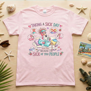 Sarcastic Grumpy Flamingo 'Sick of You People' T-Shirt - Personalized Funny Burnout Humor Tee - FlamingoAholic