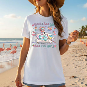 Sarcastic Grumpy Flamingo 'Sick of You People' T-Shirt - Personalized Funny Burnout Humor Tee - FlamingoAholic