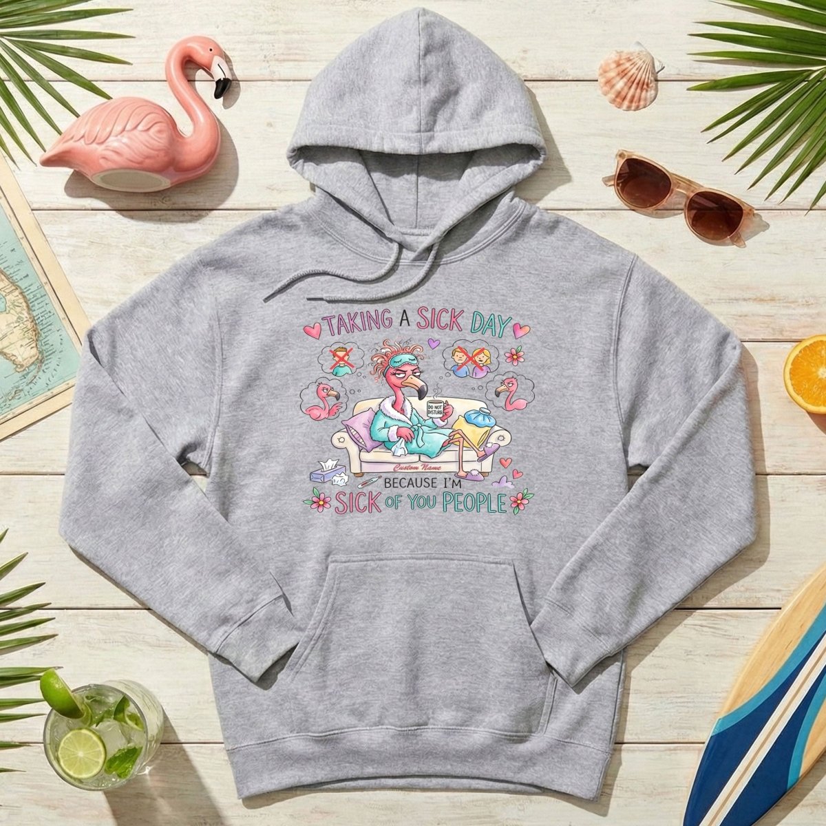 Sarcastic Grumpy Flamingo 'Sick of You People' T-Shirt - Personalized Funny Burnout Humor Tee - FlamingoAholic