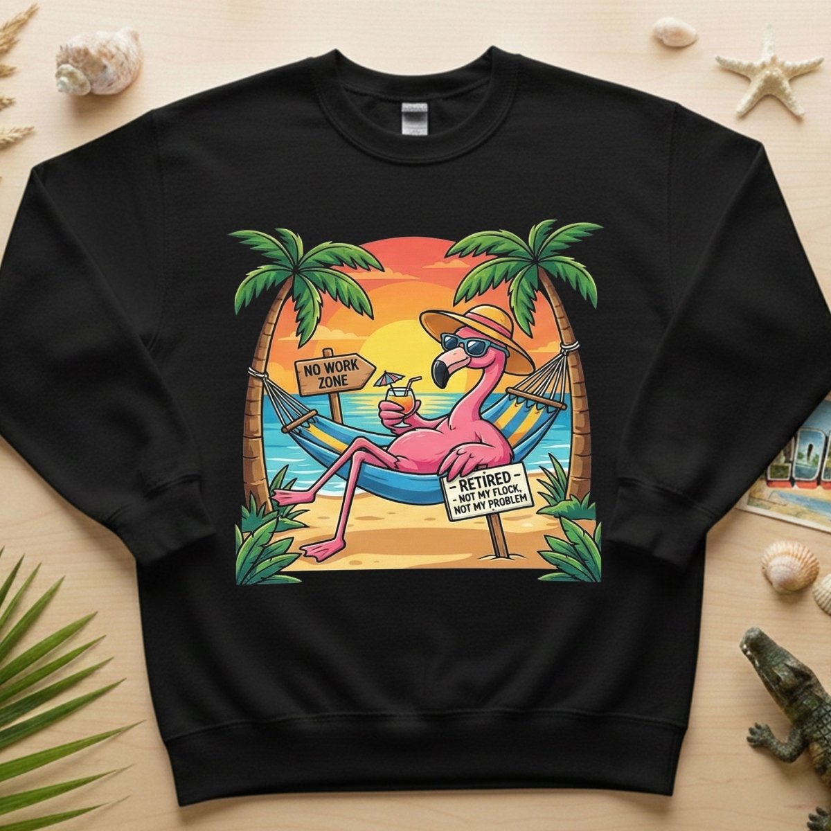 Sarcastic Retired Flamingo T-Shirt Gift - No Work Zone, Not My Problem Humor - FlamingoAholic