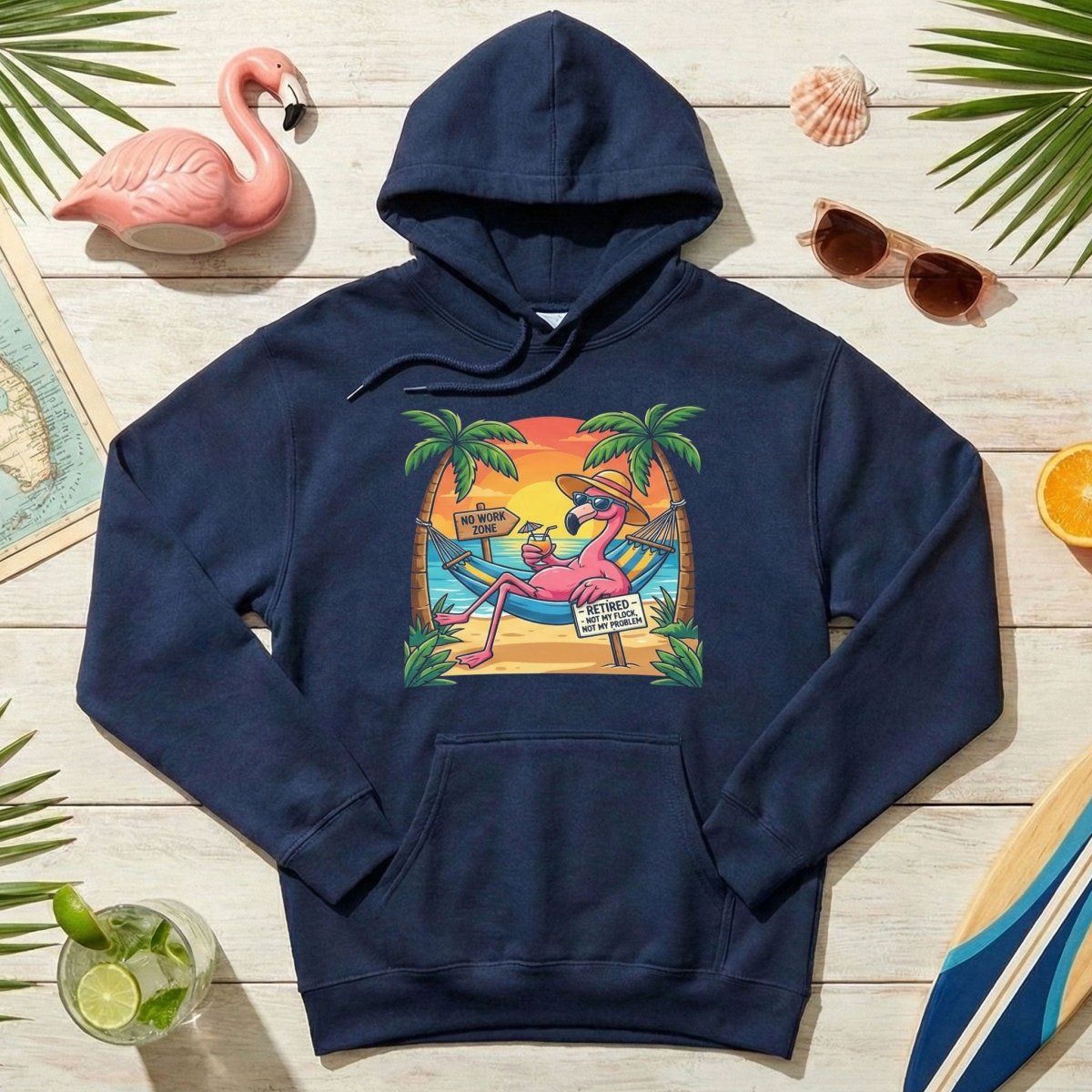 Sarcastic Retired Flamingo T-Shirt Gift - No Work Zone, Not My Problem Humor - FlamingoAholic