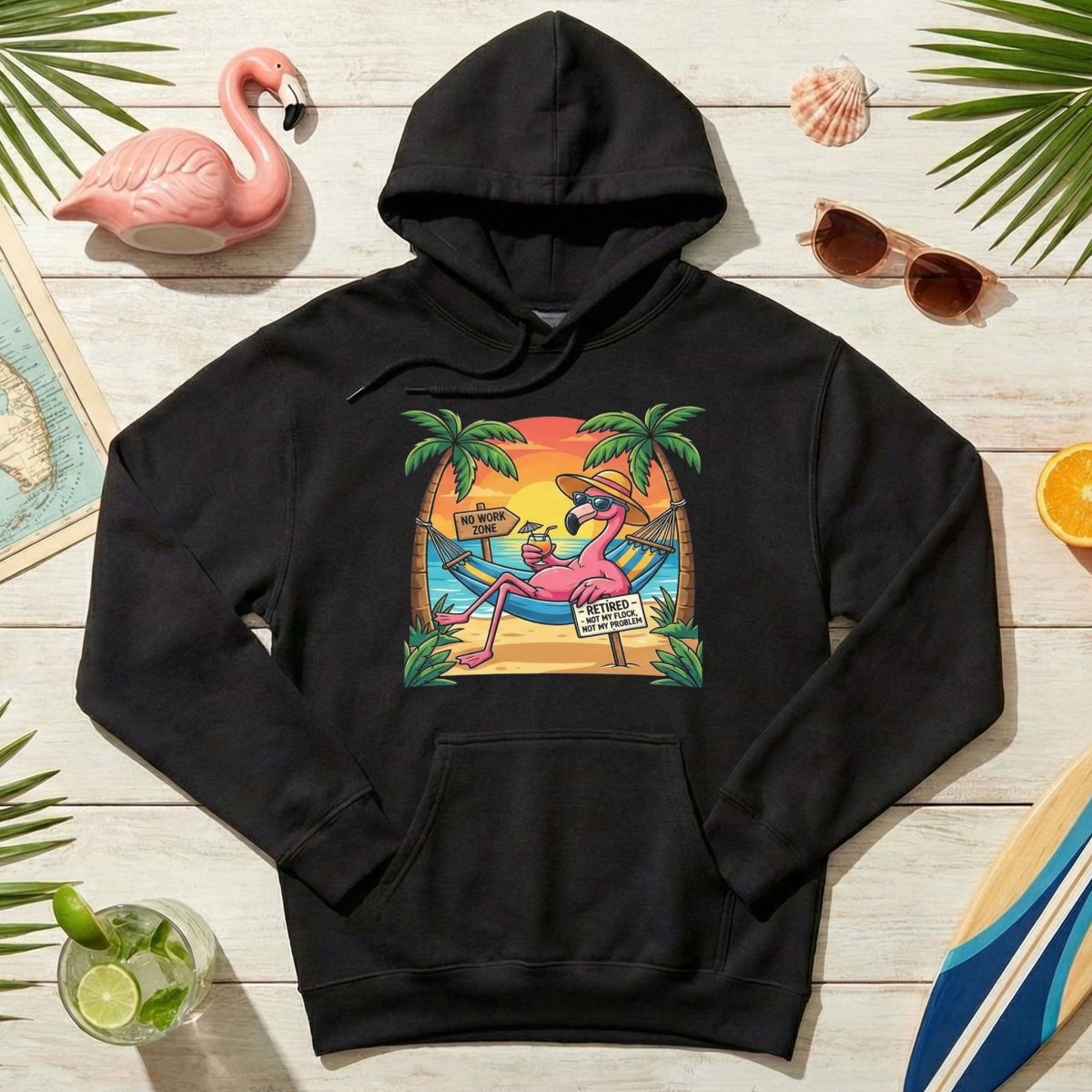 Sarcastic Retired Flamingo T-Shirt Gift - No Work Zone, Not My Problem Humor - FlamingoAholic