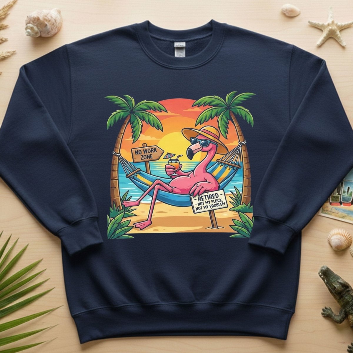 Sarcastic Retired Flamingo T-Shirt Gift - No Work Zone, Not My Problem Humor - FlamingoAholic
