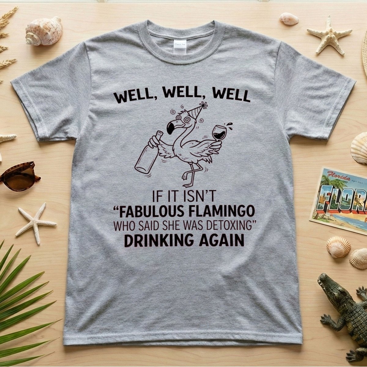 Sassy "Fabulous Flamingo" Drinking Again T-Shirt - Funny Wine Humor Tee for Women - FlamingoAholic