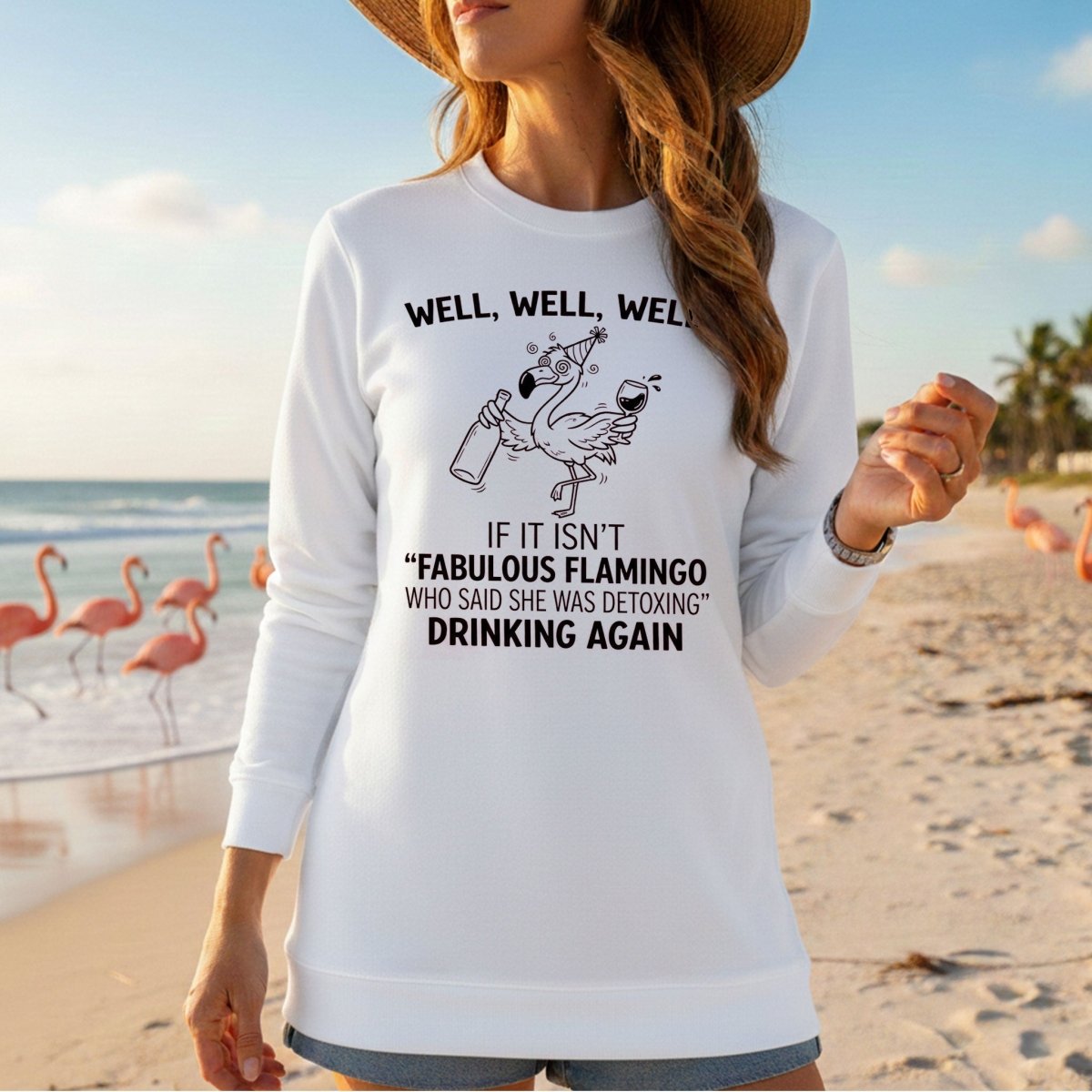 Sassy "Fabulous Flamingo" Drinking Again T-Shirt - Funny Wine Humor Tee for Women - FlamingoAholic