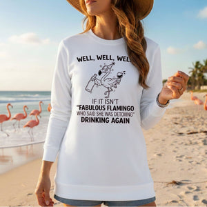 Sassy "Fabulous Flamingo" Drinking Again T-Shirt - Funny Wine Humor Tee for Women - FlamingoAholic