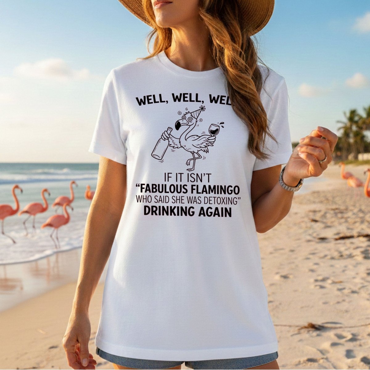Sassy "Fabulous Flamingo" Drinking Again T-Shirt - Funny Wine Humor Tee for Women - FlamingoAholic