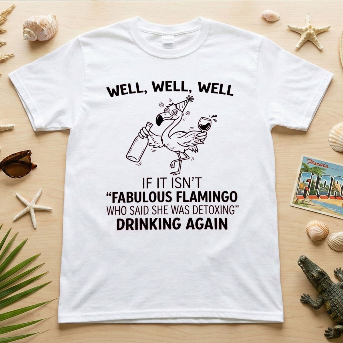 Sassy "Fabulous Flamingo" Drinking Again T-Shirt - Funny Wine Humor Tee for Women - FlamingoAholic