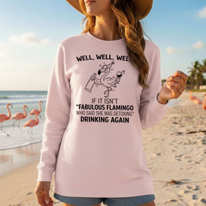 Sassy "Fabulous Flamingo" Drinking Again T-Shirt - Funny Wine Humor Tee for Women - FlamingoAholic
