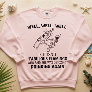 Sassy "Fabulous Flamingo" Drinking Again T-Shirt - Funny Wine Humor Tee for Women - FlamingoAholic