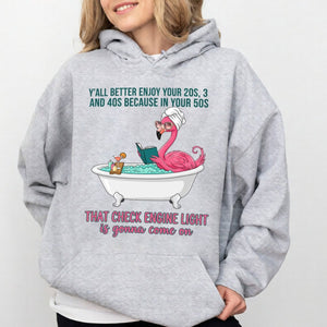 Sassy Flamingo Check Engine Light Shirt - Funny 50th Birthday Gift for Women Over 40 - FlamingoAholic