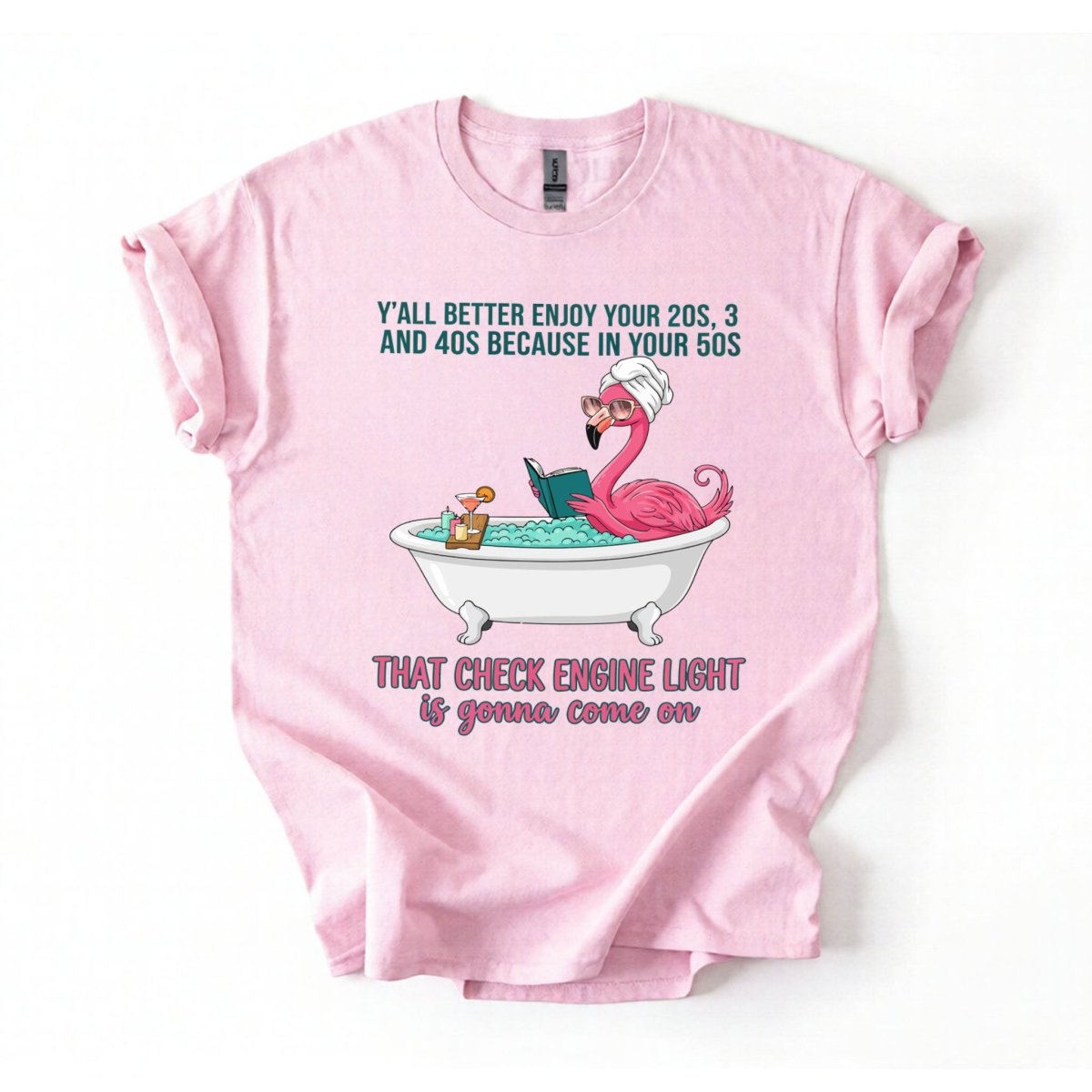 Sassy Flamingo Check Engine Light Shirt - Funny 50th Birthday Gift for Women Over 40 - FlamingoAholic