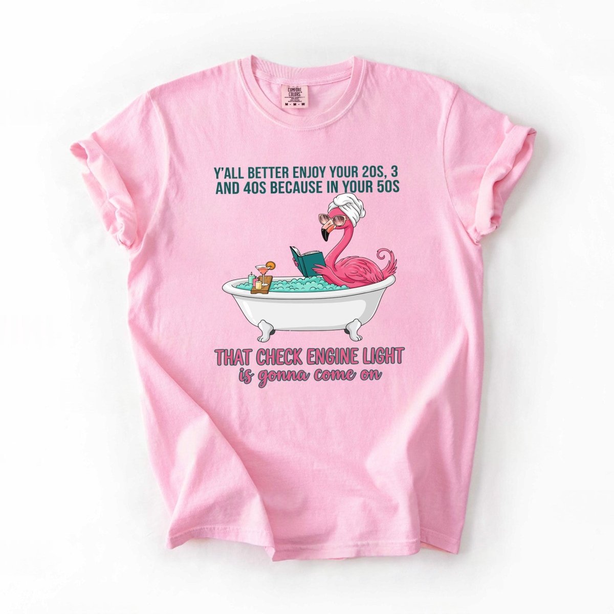 Sassy Flamingo Check Engine Light Shirt - Funny 50th Birthday Gift for Women Over 40 - FlamingoAholic