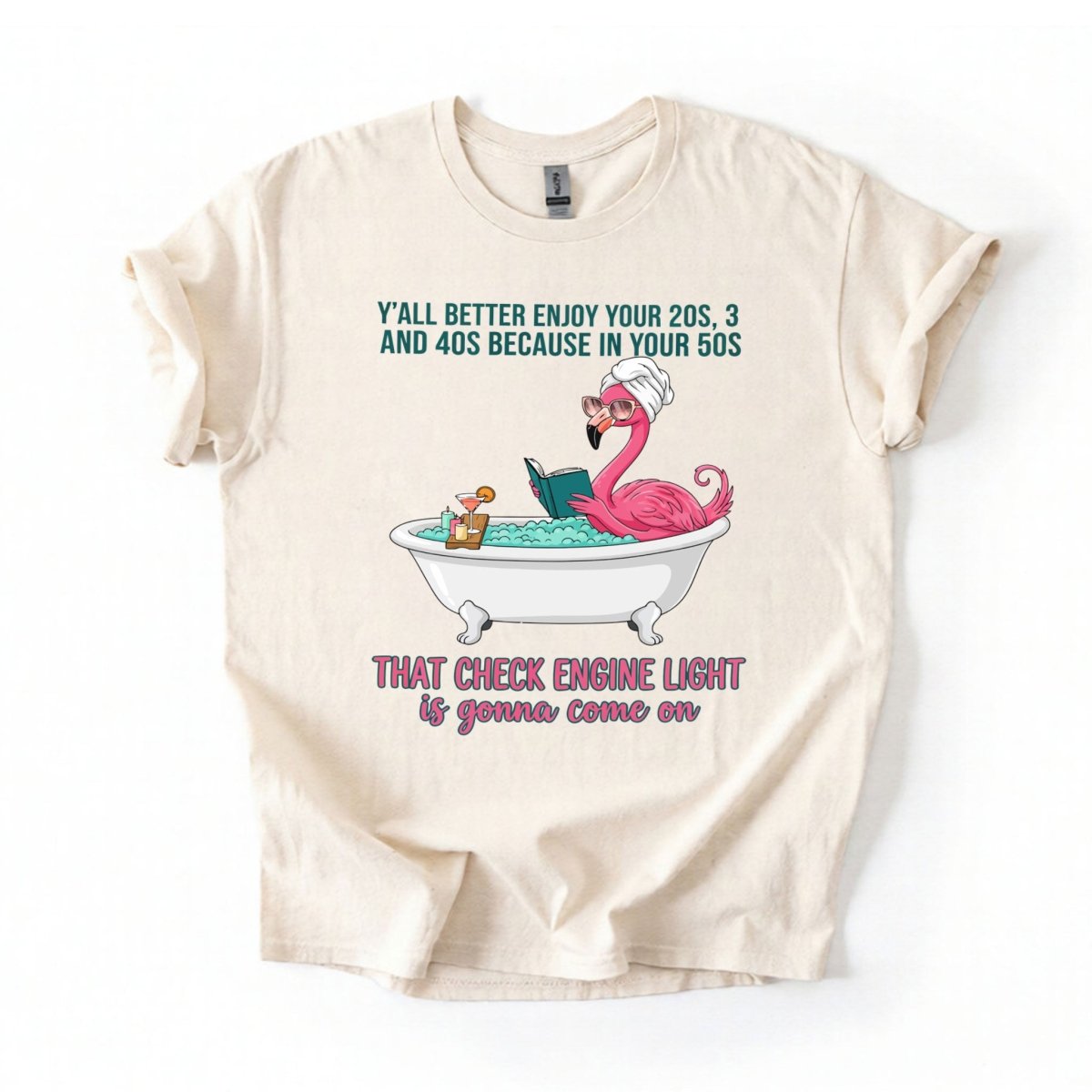 Sassy Flamingo Check Engine Light Shirt - Funny 50th Birthday Gift for Women Over 40 - FlamingoAholic