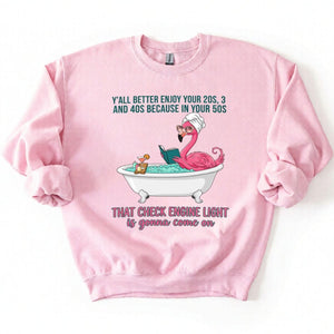 Sassy Flamingo Check Engine Light Shirt - Funny 50th Birthday Gift for Women Over 40 - FlamingoAholic