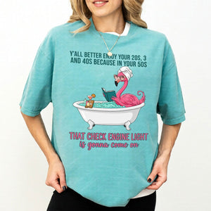 Sassy Flamingo Check Engine Light Shirt - Funny 50th Birthday Gift for Women Over 40 - FlamingoAholic