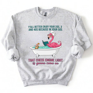 Sassy Flamingo Check Engine Light Shirt - Funny 50th Birthday Gift for Women Over 40 - FlamingoAholic