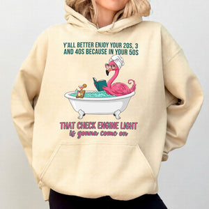 Sassy Flamingo Check Engine Light Shirt - Funny 50th Birthday Gift for Women Over 40 - FlamingoAholic
