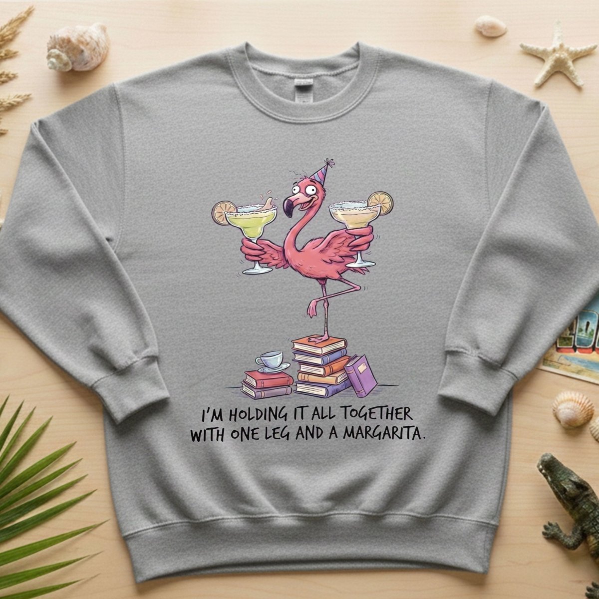 Sassy Flamingo Margarita Graphic T-Shirt - Holding It All Together Humor Tee - FlamingoAholic