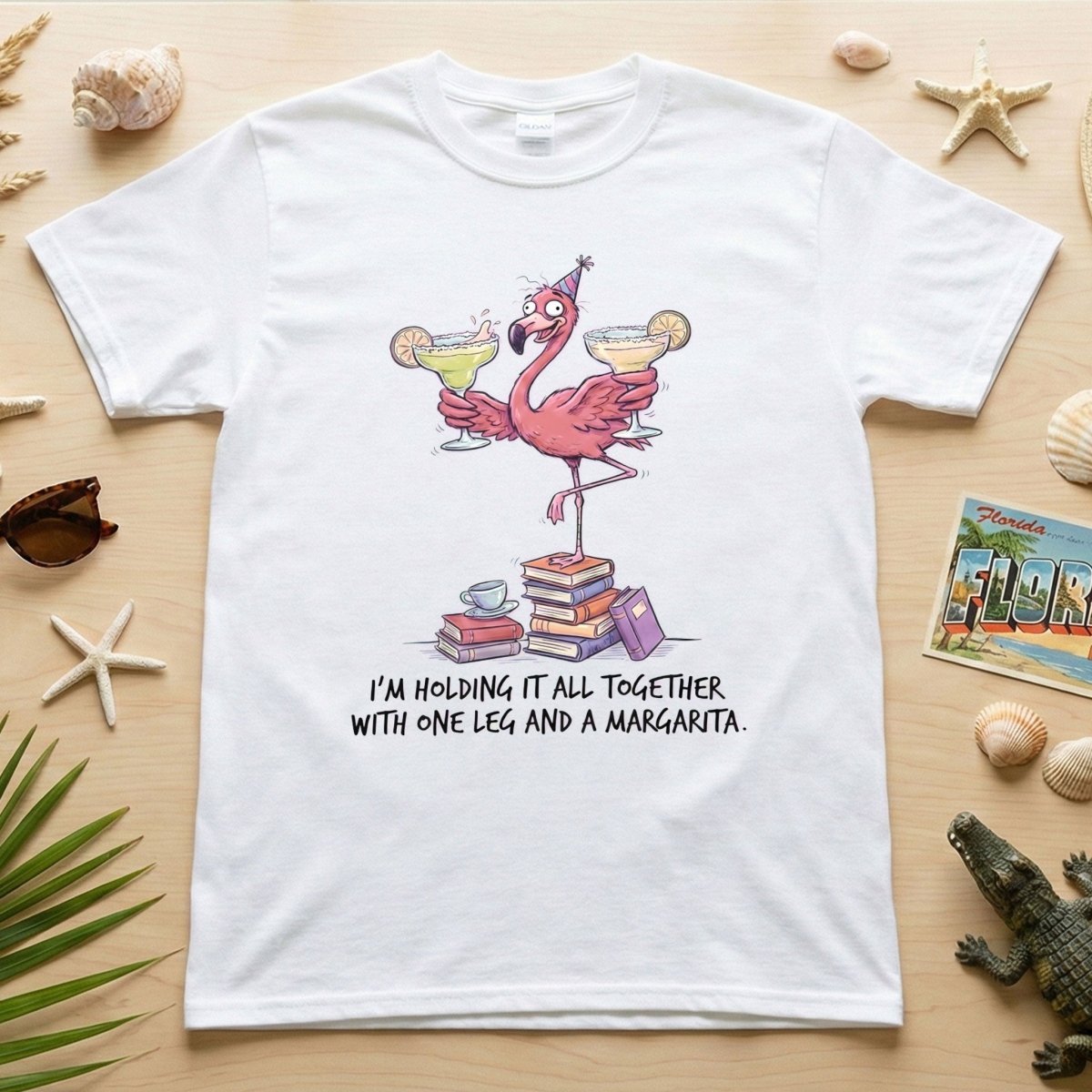 Sassy Flamingo Margarita Graphic T-Shirt - Holding It All Together Humor Tee - FlamingoAholic