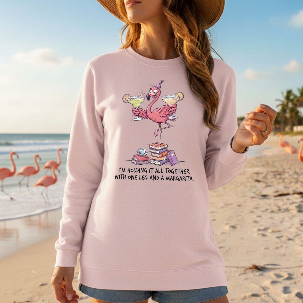 Sassy Flamingo Margarita Graphic T-Shirt - Holding It All Together Humor Tee - FlamingoAholic