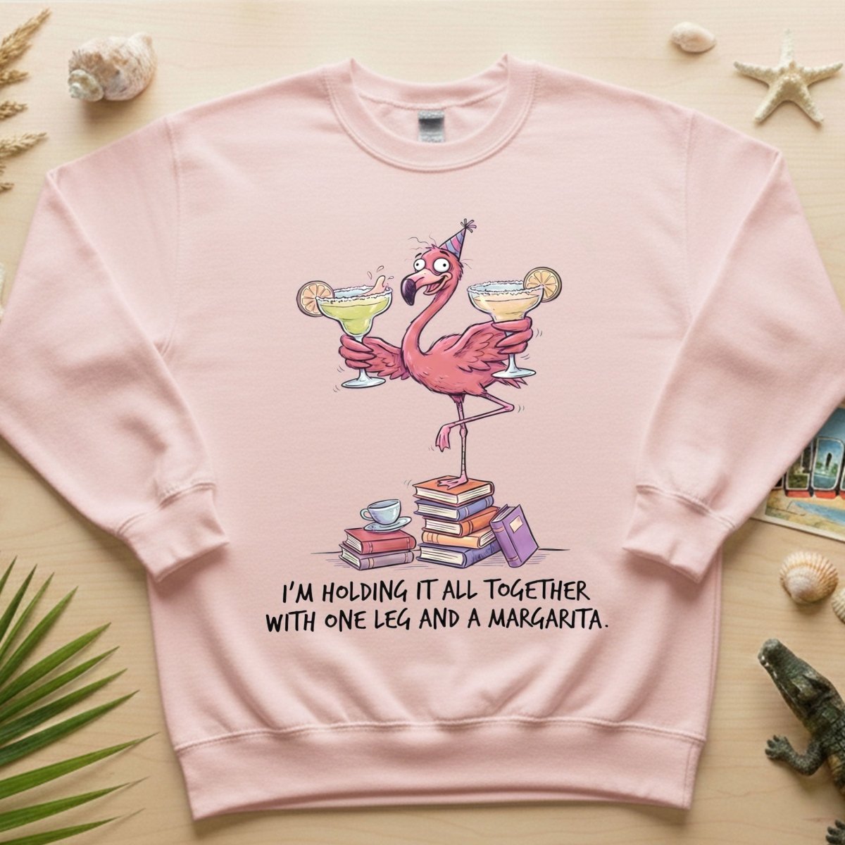 Sassy Flamingo Margarita Graphic T-Shirt - Holding It All Together Humor Tee - FlamingoAholic