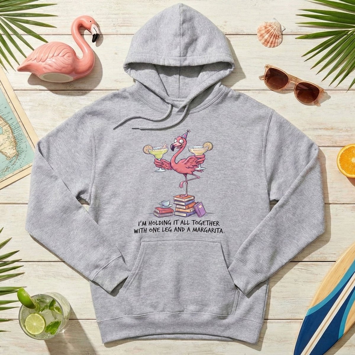 Sassy Flamingo Margarita Graphic T-Shirt - Holding It All Together Humor Tee - FlamingoAholic