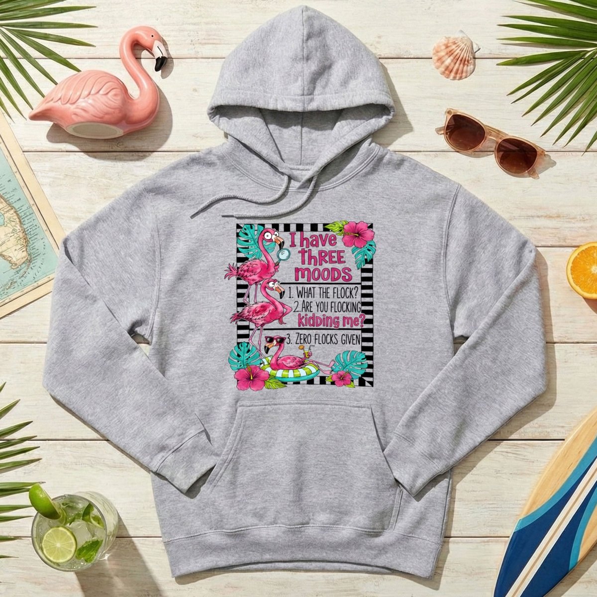 Sassy Flamingo Mood Graphic T-Shirt for Women - Zero Flocks Given Humor Tee - FlamingoAholic