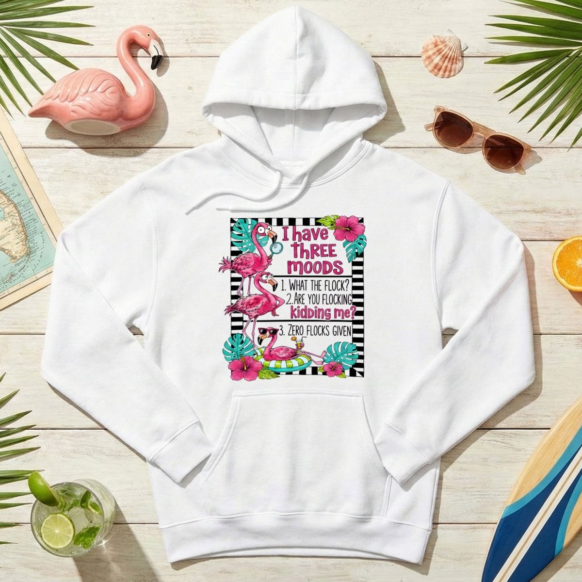 Sassy Flamingo Mood Graphic T-Shirt for Women - Zero Flocks Given Humor Tee - FlamingoAholic